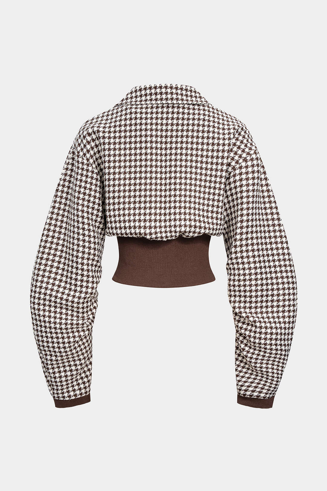 Houndstooth Print Patchwork Zipper Jacket - Flockneti