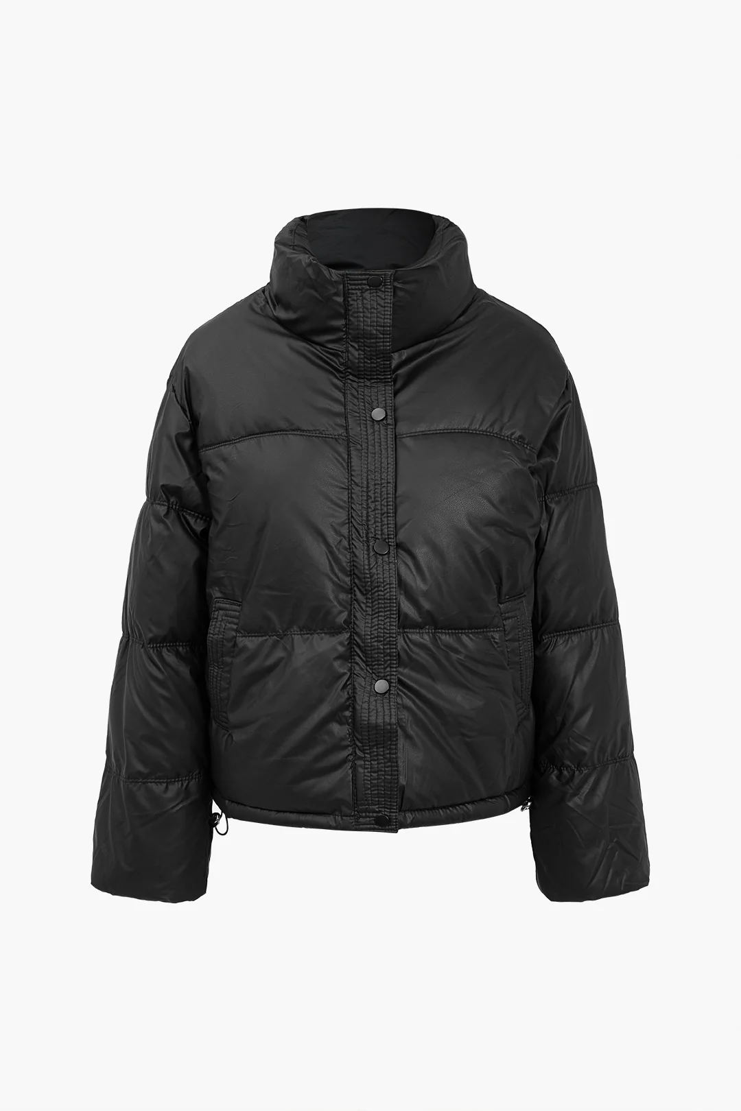 Stand Collar Button Zipper Padded Puffer - Flockneti