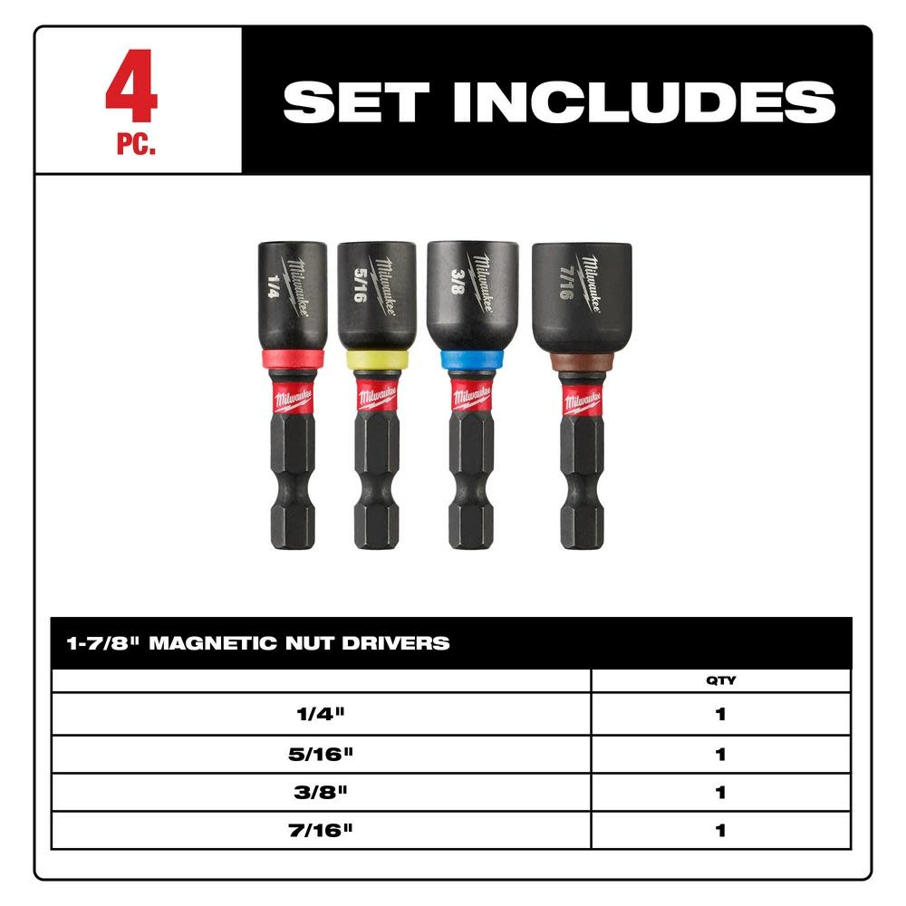Milwaukee SHOCKWAVE Impact Duty 1-7/8″ Magnetic Nut Driver Set 4PC - Flockneti