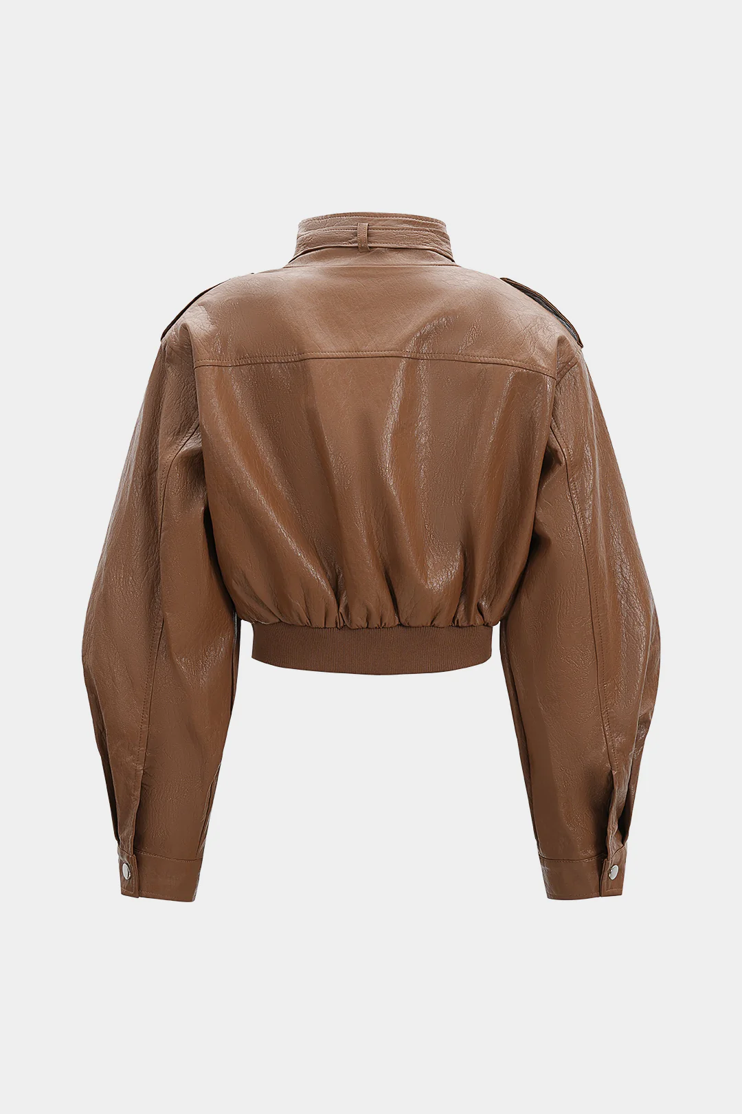 Faux Leather Stand Collar Cropped Jacket - Flockneti