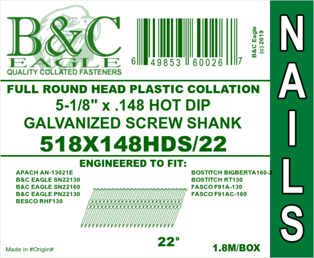 B and C Eagle Framing Nails 5 1/8 x .148 1800qty - Flockneti