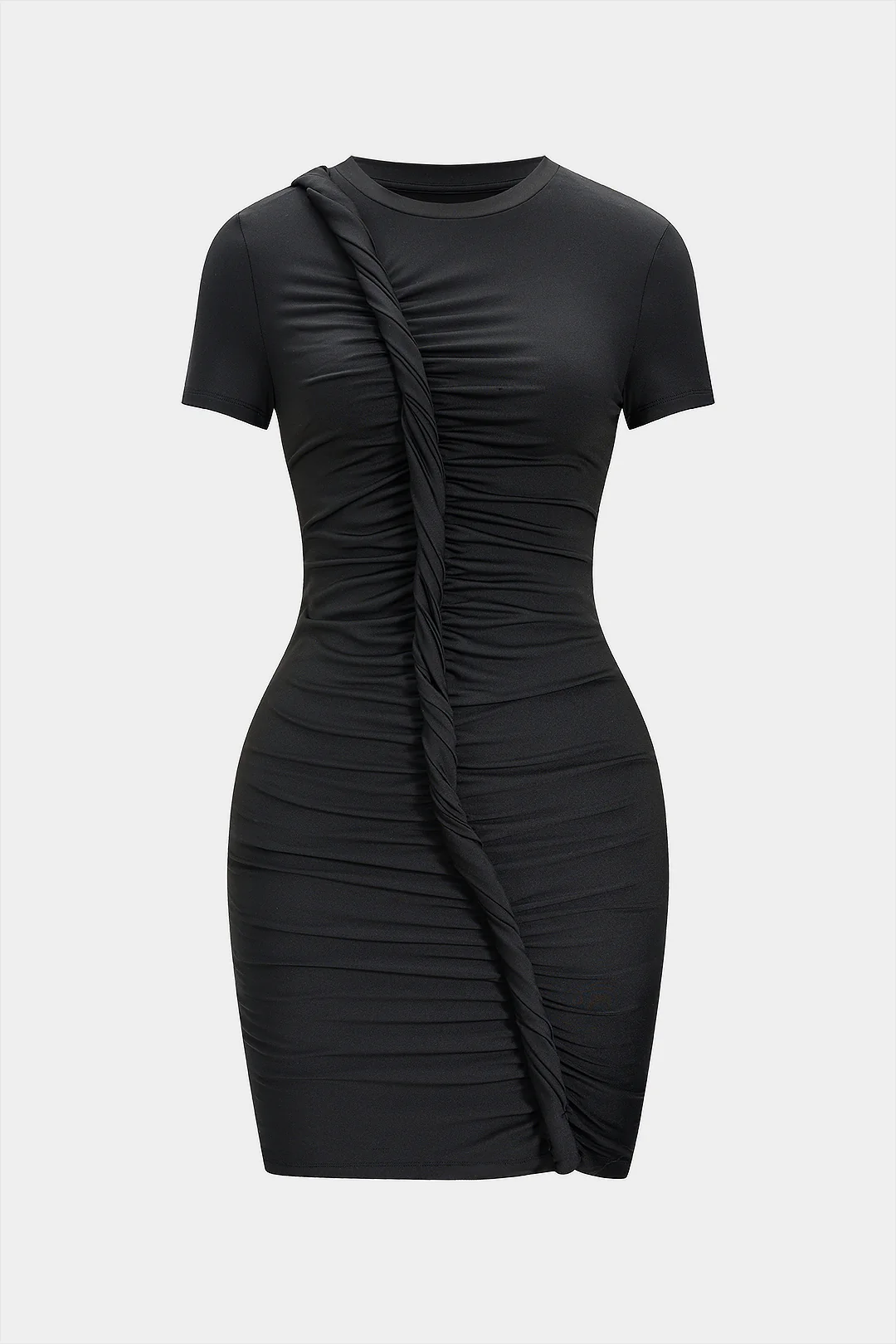 Asymmetrical Twist Knot Short-Sleeve Mini Dress - Flockneti