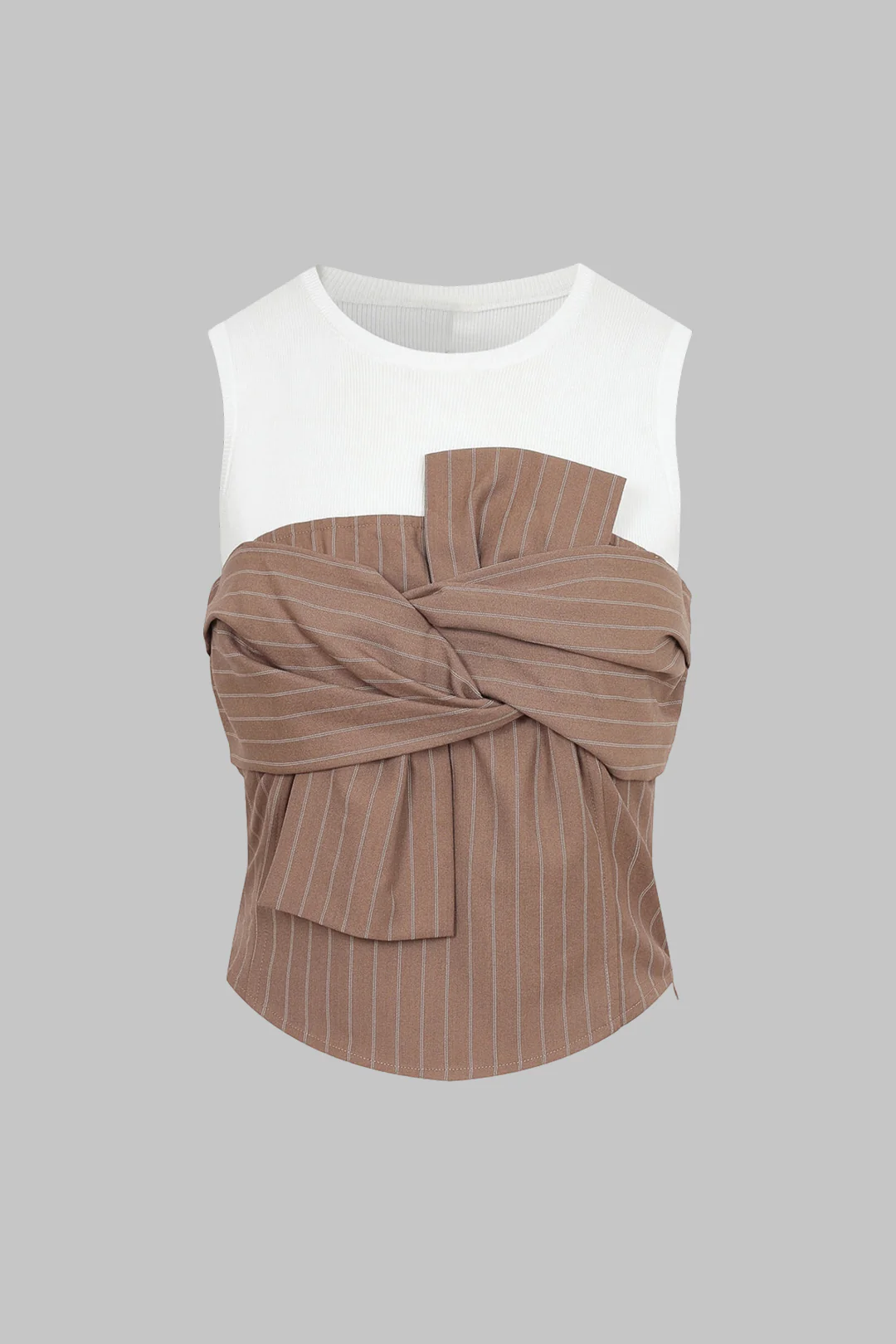 Patchwork Striped Round Neck Knotted Smocked Tank Top - Flockneti