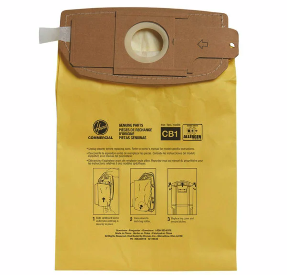 Hoover Commercial Vacuum Type CB1A Allergen Bags for HushTone CH4006 and CH93406 Back Pack Vacuum Cleaners Pack of 10 - Flockneti
