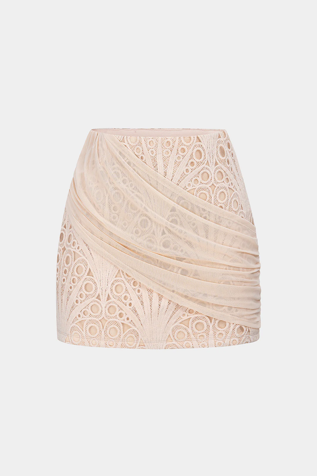 Lace Patchwork Asymmetrical Ruched Skirt - Flockneti