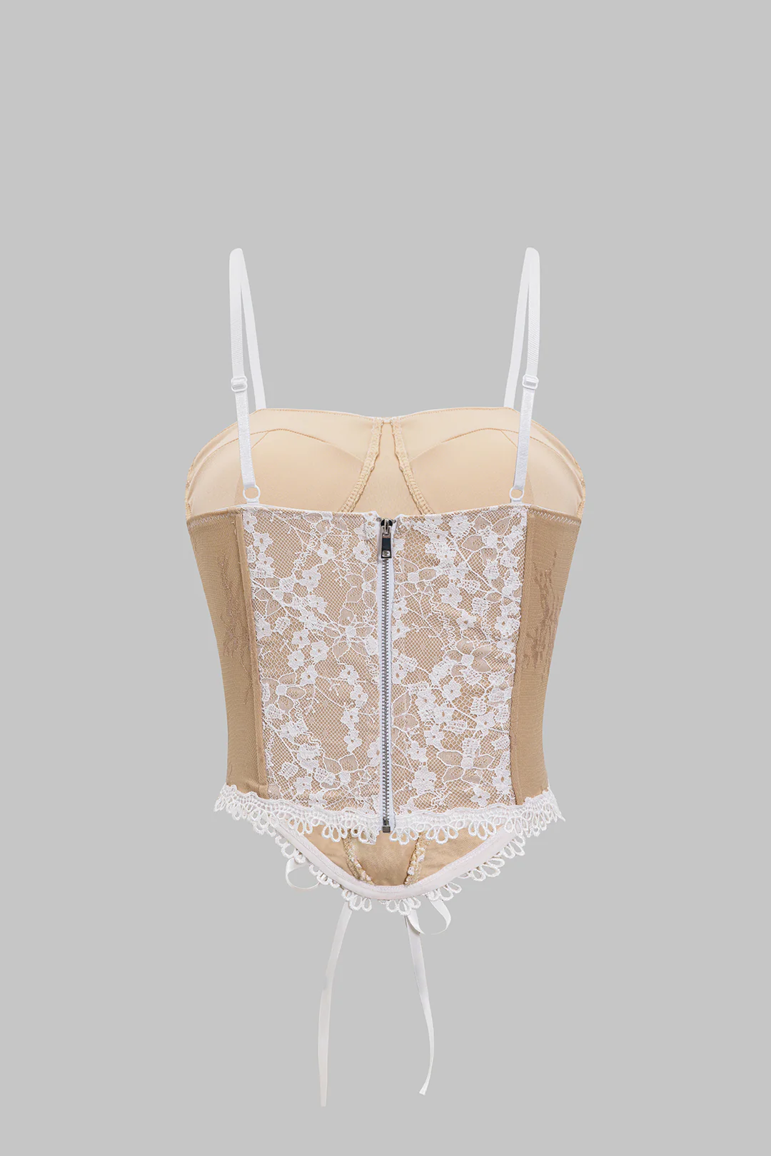 Lace Trim Tie-Up Zipper Slip Cami Top - Flockneti