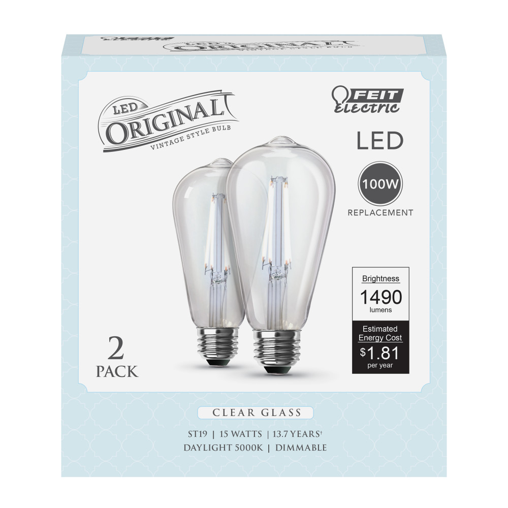 Feit Electric 100W ST19 5000K Straight Tapered LED Bulb 2pk - Flockneti
