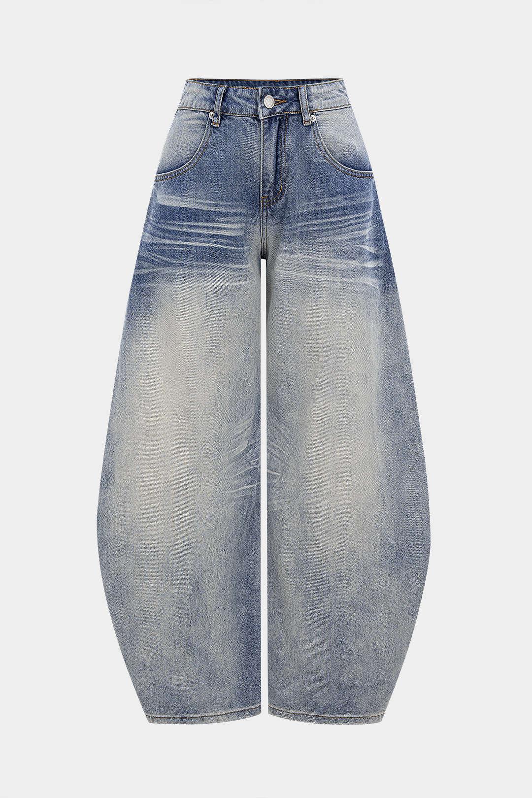 Denim Washed Wide Leg Barrel Jeans - Flockneti