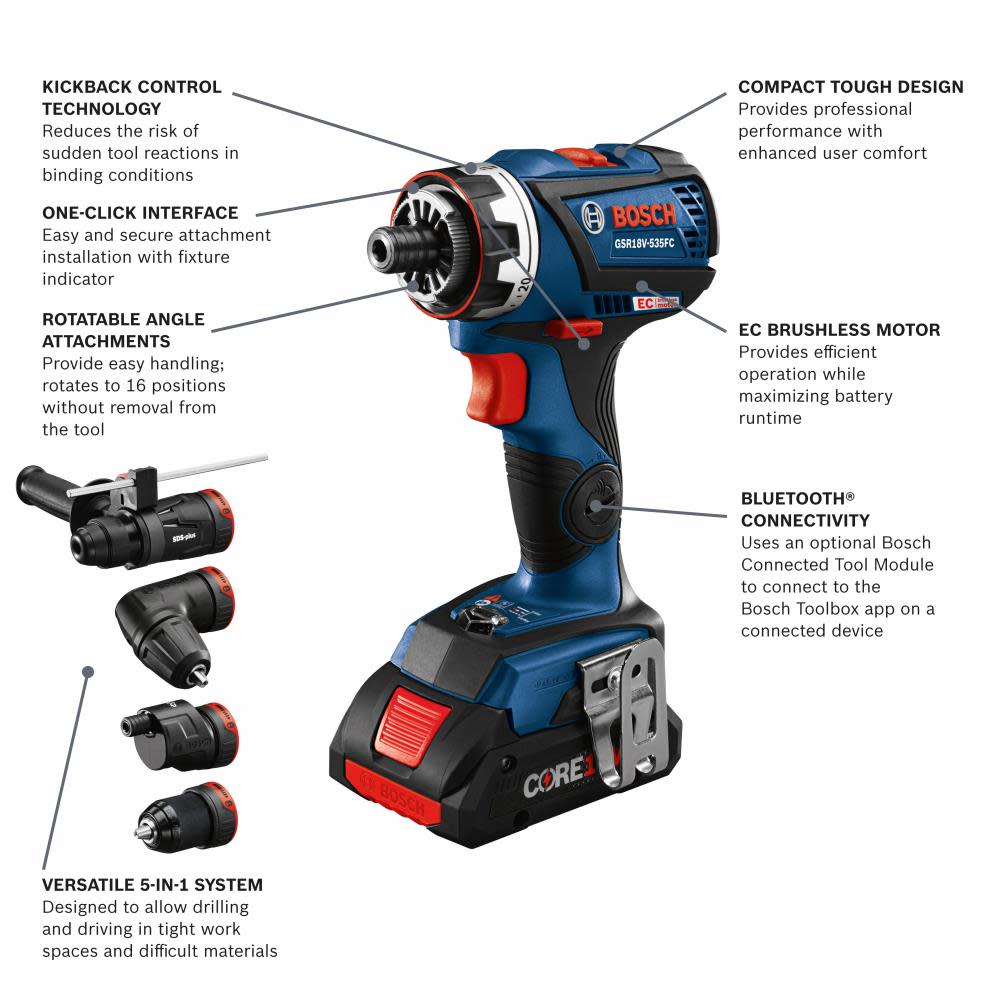 Bosch 18V EC Flexiclick 5-In-1 Drill/Driver System Kit - Flockneti
