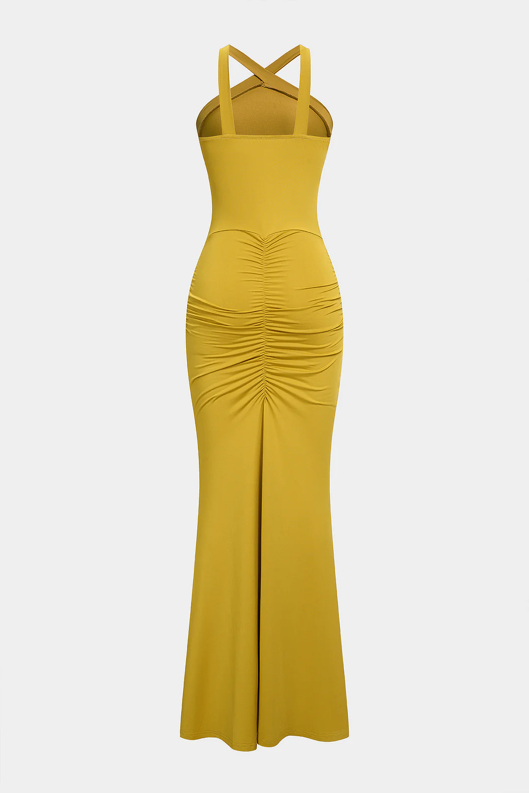 Solid Crossed Ruched Sleeveless Maxi Dress - Flockneti