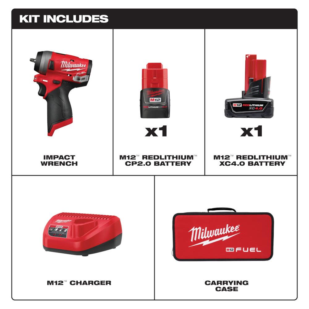 Milwaukee M12 FUEL Stubby 1/4 in. Impact Wrench Kit - Flockneti