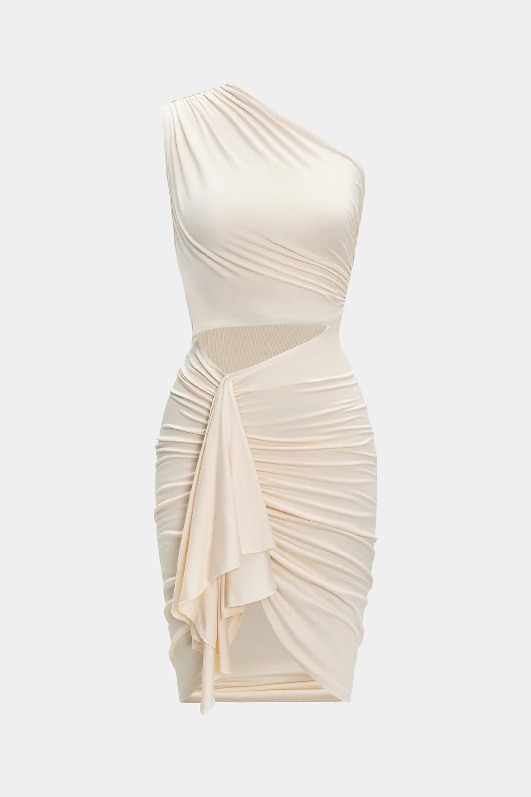 Ruched Asymmetrical Cut Out Midi Dress - Flockneti