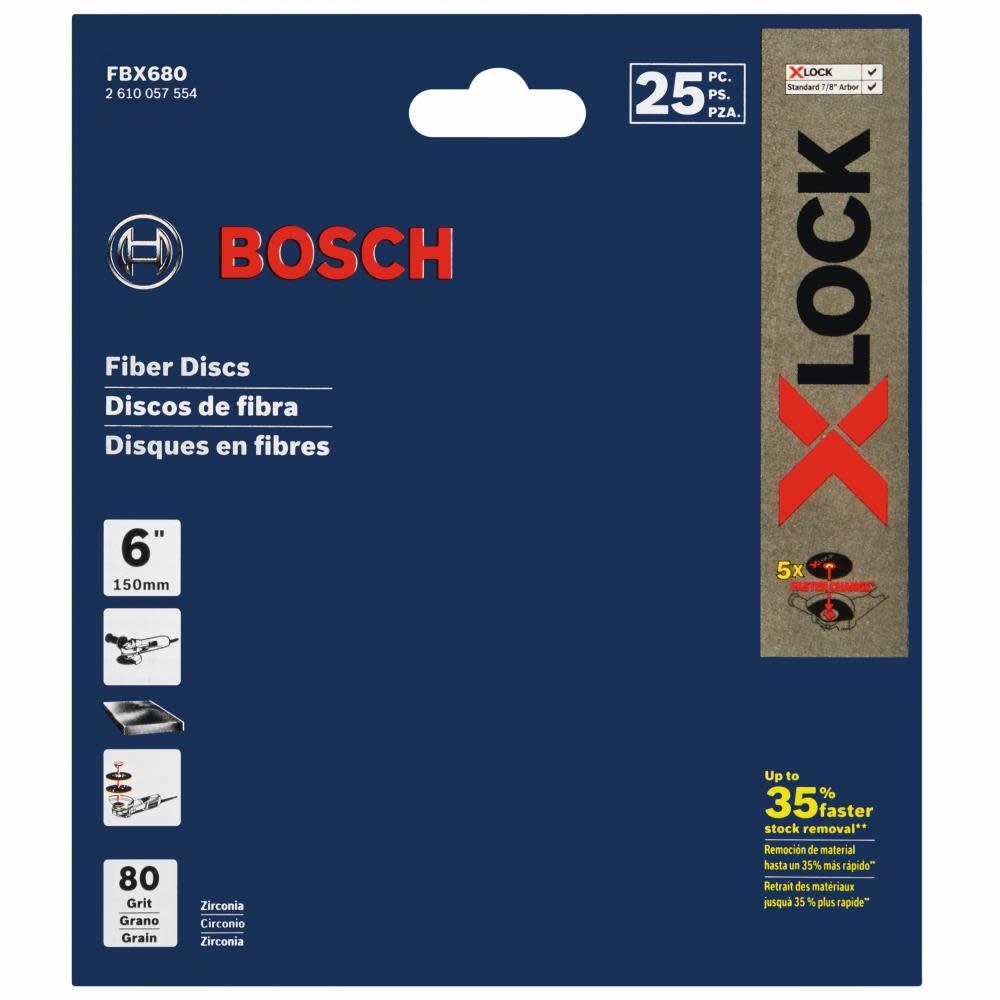 Bosch X LOCK Medium Grit Abrasive Fiber Discs 6″ 80 Grit 25pc - Flockneti