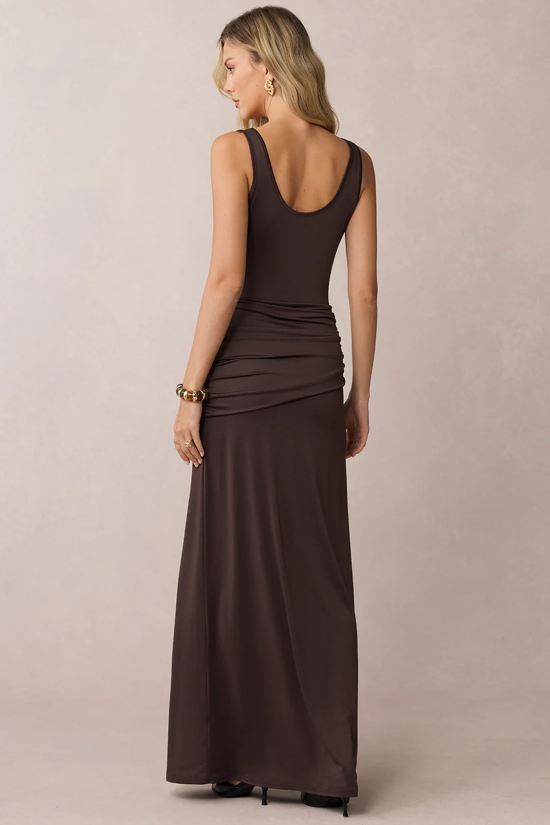 U-Neck Knotted Ruched Sleeveless Maxi Dress - Flockneti