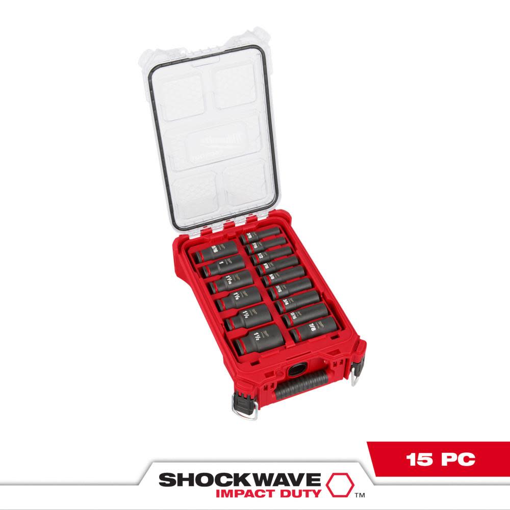 Milwaukee SHOCKWAVE Impact Duty Socket 1/2 Dr 15pc SAE PACKOUT Set - Flockneti