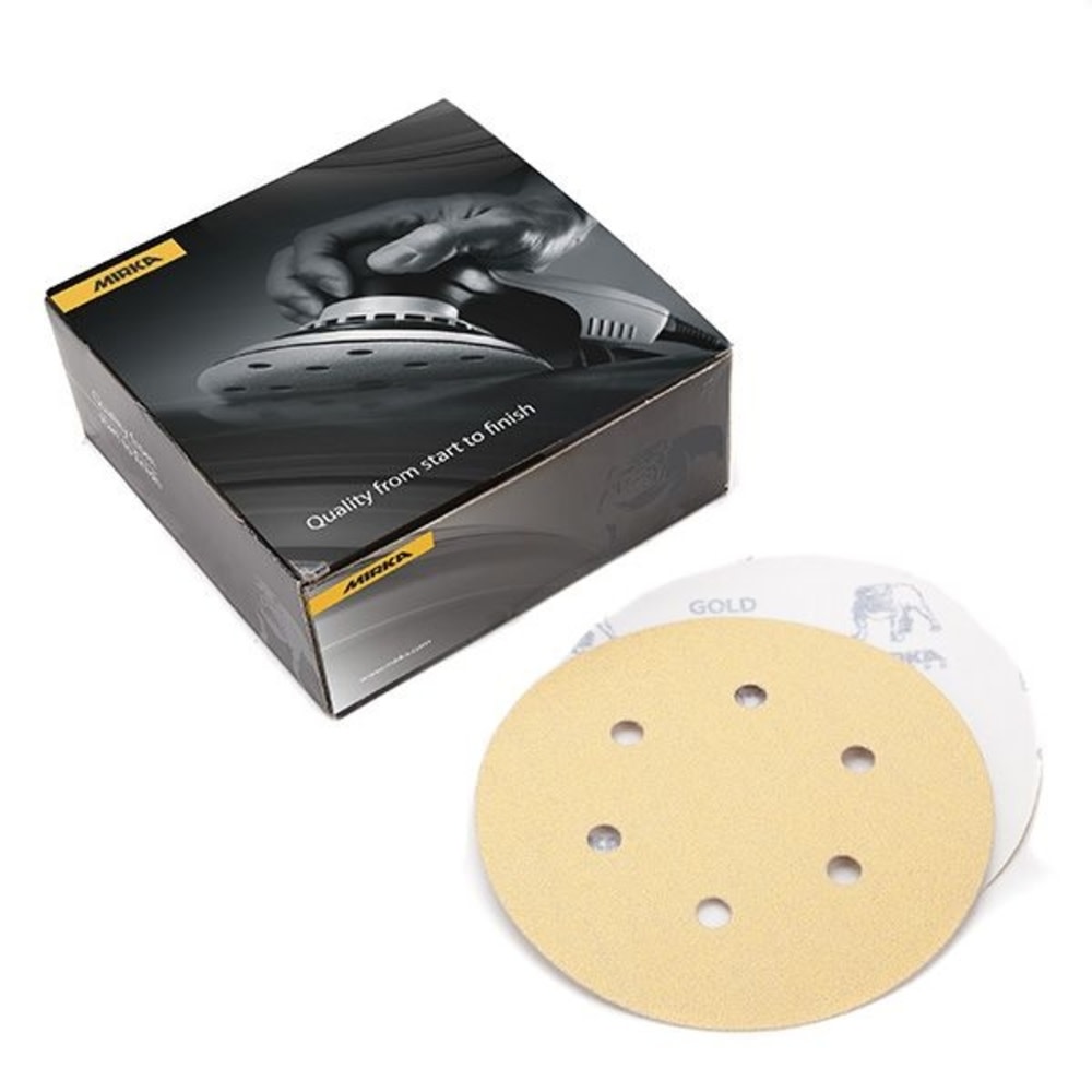 Mirka 6″ Gold 6-Hole 120 Grit Dustless Hook & Loop Sanding Vacuum Disc P120 Pack of 50 - Flockneti