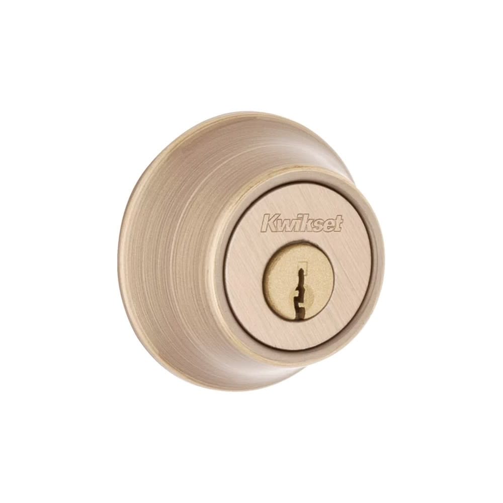 Kwikset Antique Brass Single Cylinder Deadbolt with Pin & Tumbler - Flockneti
