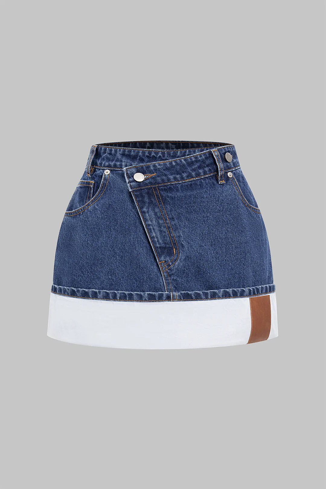 Plus Size Denim Patchwork Zipper Mini Skirt - Flockneti
