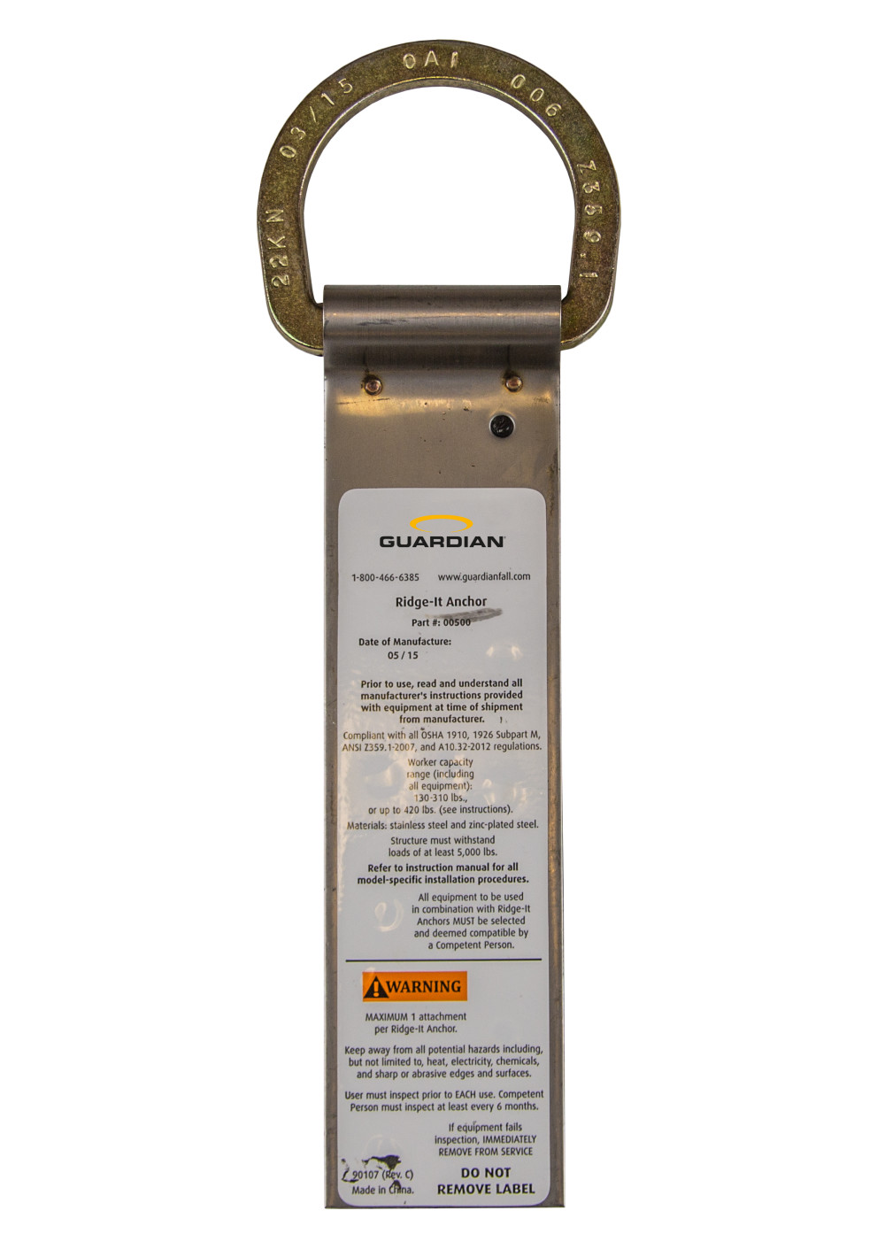 Guardian Fall Protection Ridge-It Anchor 9 3/4″ with Single D Ring - Flockneti