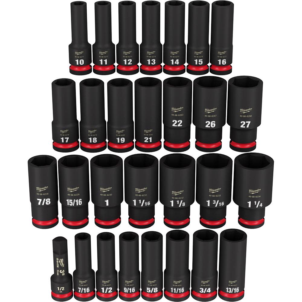 Milwaukee 1/2″ Drive SAE & Metric Deep 6 Point Socket Set 29pc - Flockneti