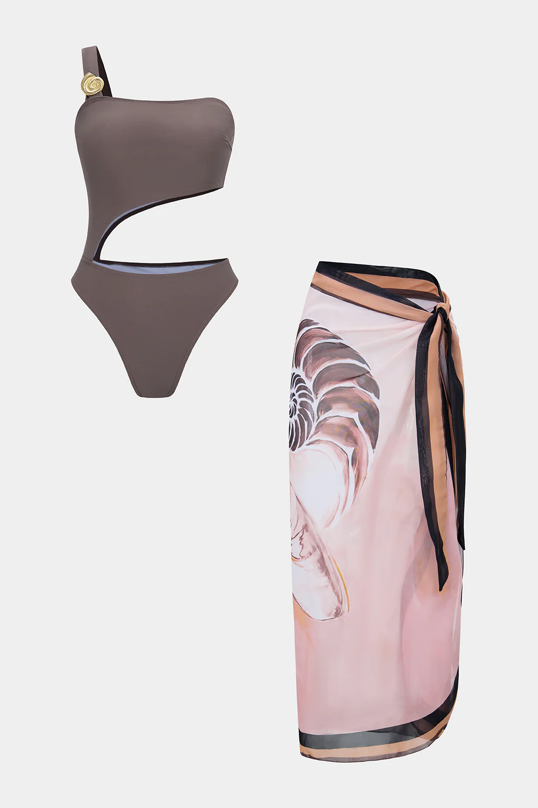 Artistic Print One Shoulder Tie-Up Cut Out Bikini Set - Flockneti