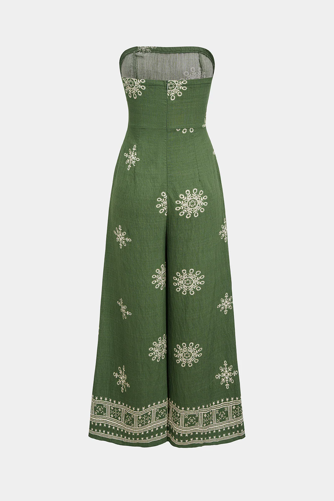 Artistic Print Tie-Front Strapless Sleeveless Wide Leg Jumpsuit - Flockneti