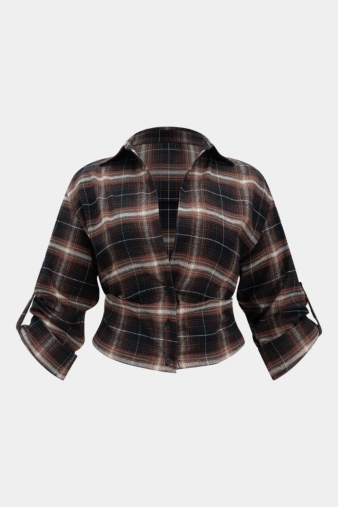 Plus Size Plaid Print Waist-Cinching Shirt - Flockneti