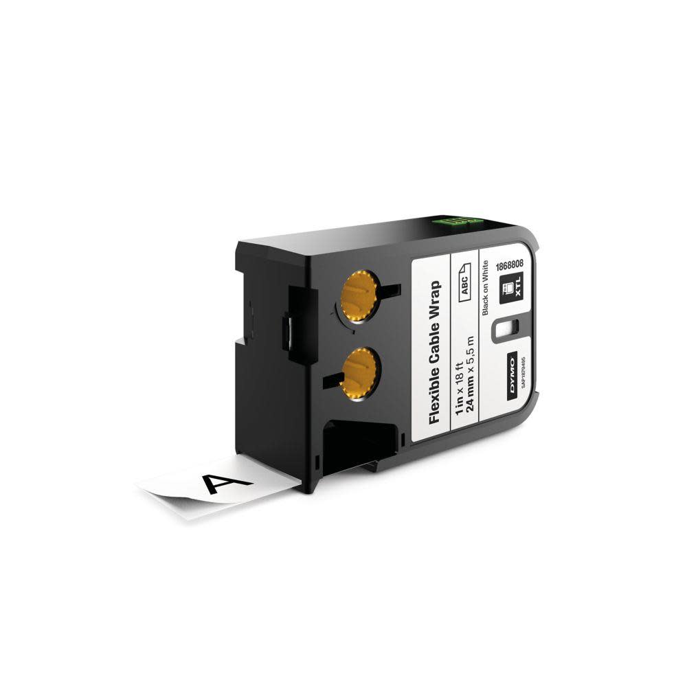 Dymo XTL 1 In. (24 mm) Flexible Cable Wrap Black On White - Flockneti