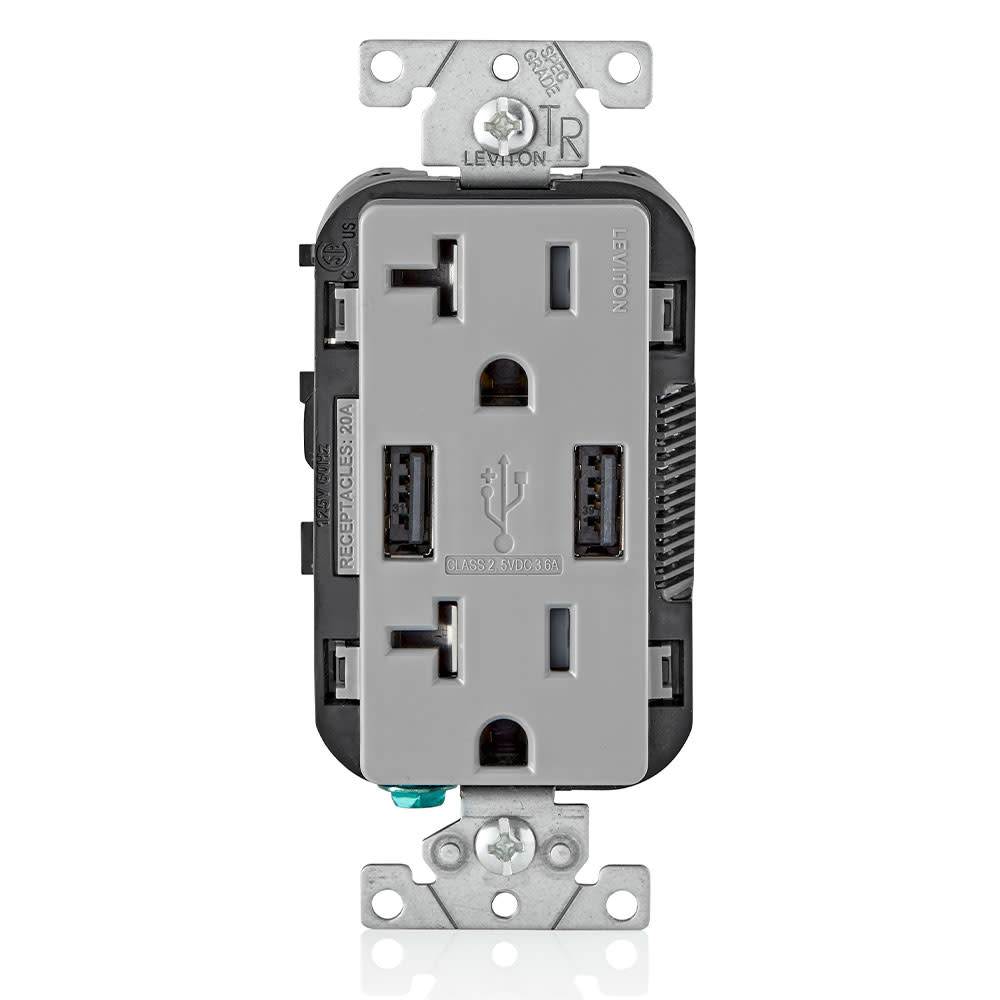 Leviton Combination Duplex Receptacle/Outlet 20A 125V Gray - Flockneti