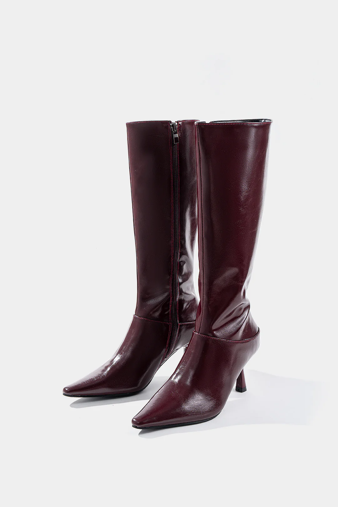 Leather Zipper Pointed Mid Calf Boots - Flockneti