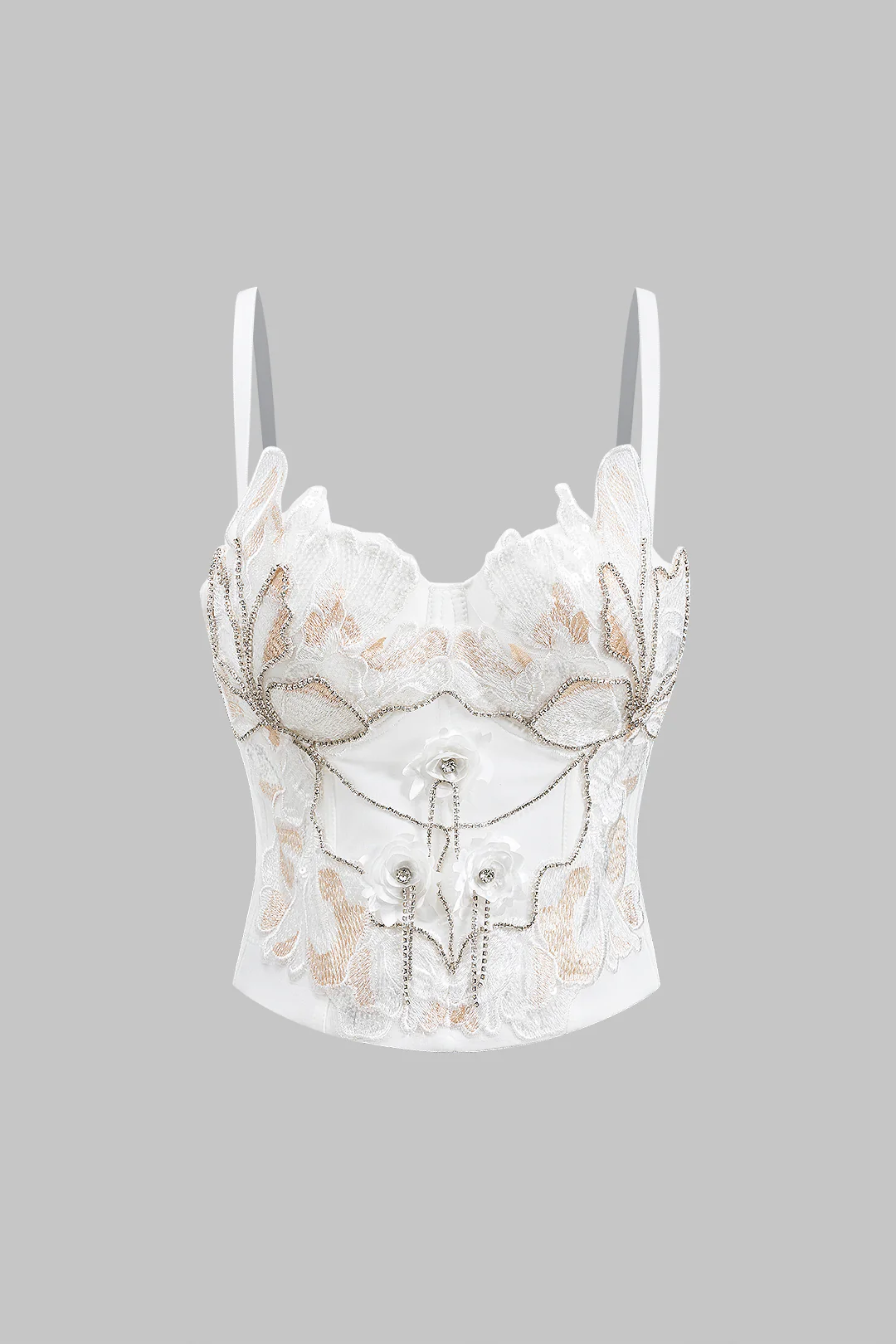 Bustier 3D Floral Embroidery Rhinestone Cami Top - Flockneti