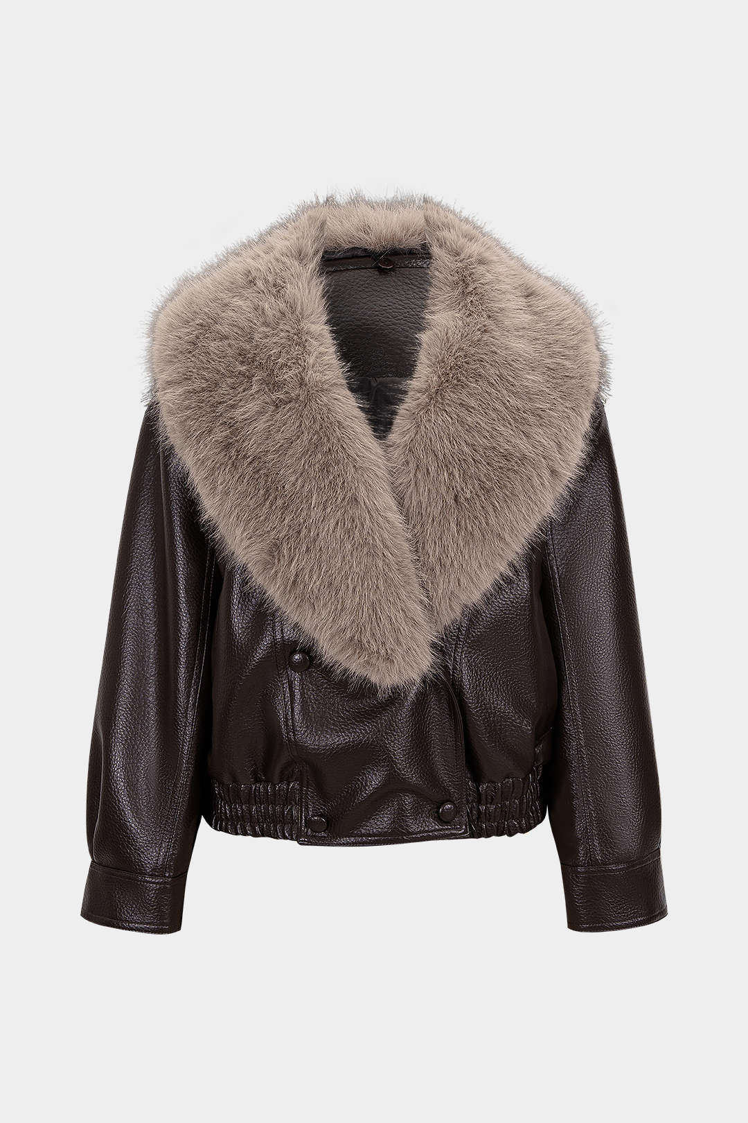 Faux Leather V-Neck Detachable Collar Jacket - Flockneti