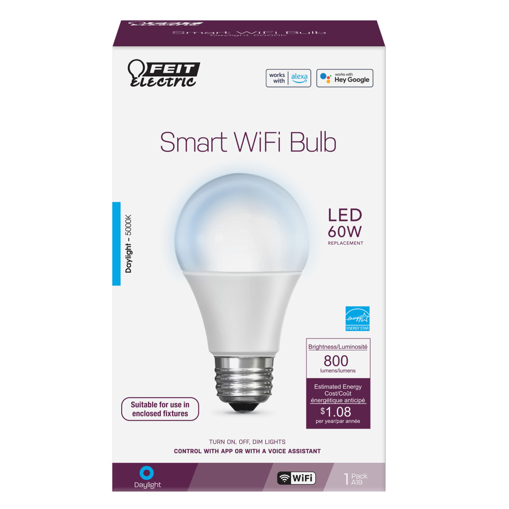 Feit Electric 60W A19 Alexa Google LED Smart WiFi Bulb 1pk - Flockneti