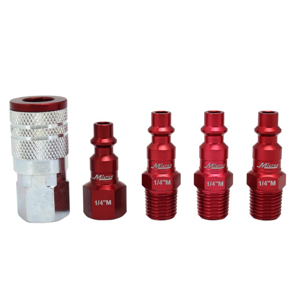 Milton ColorFit S-305MKIT Coupler & Plug Kit – (M-Style Red) – 1/4″ NPT (5-Piece) - Flockneti