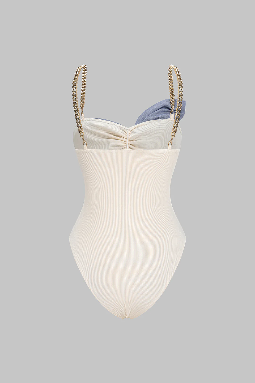 Patchwork Metallic Chain Knot Sleeveless Bodysuit - Flockneti