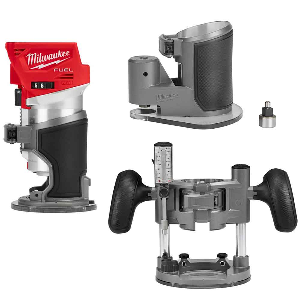 Milwaukee M18 FUEL Compact Router with Plunge & Offset Base (Tool & Bases Only) - Flockneti