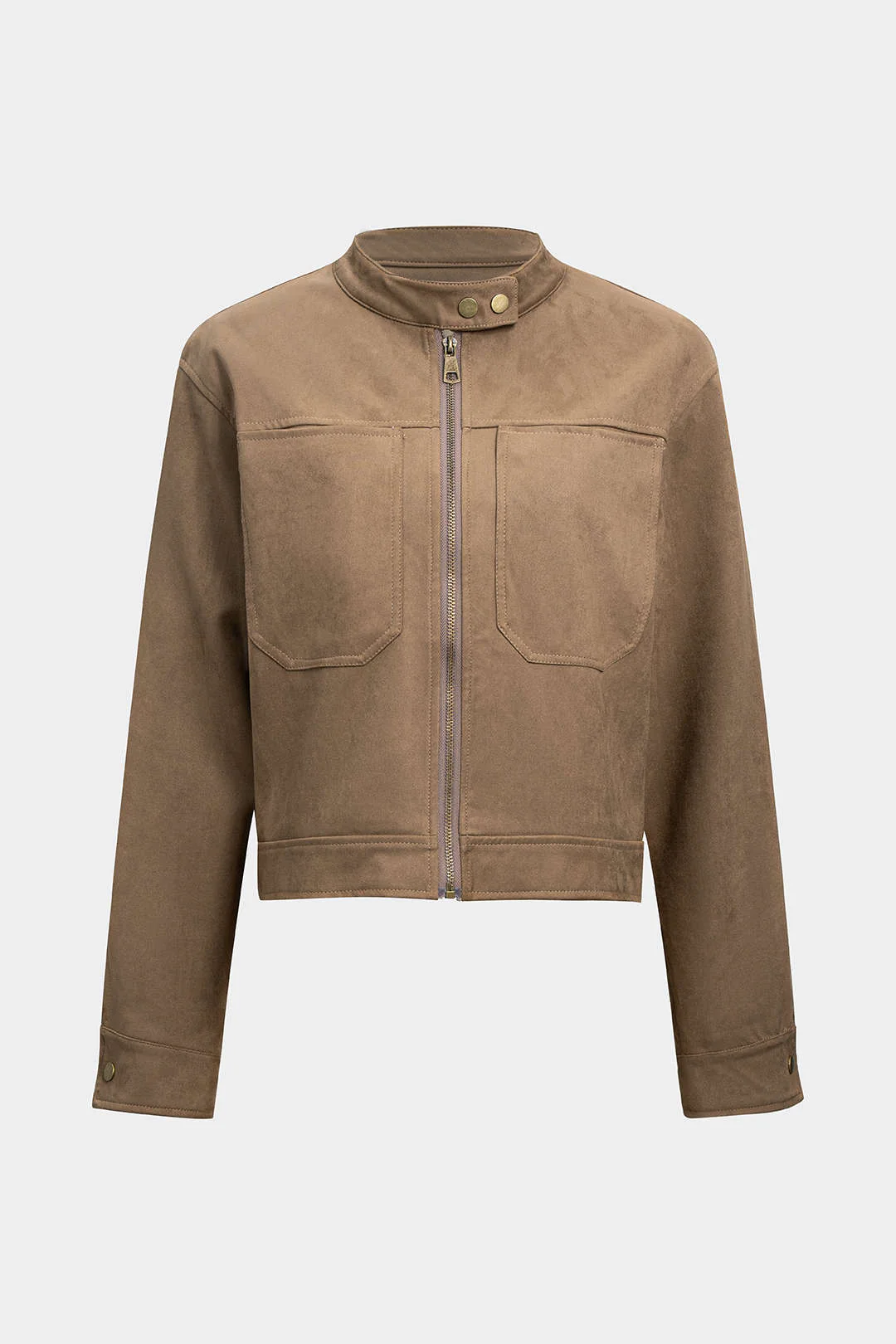 Suede Stand Collar Cropped Jacket - Flockneti