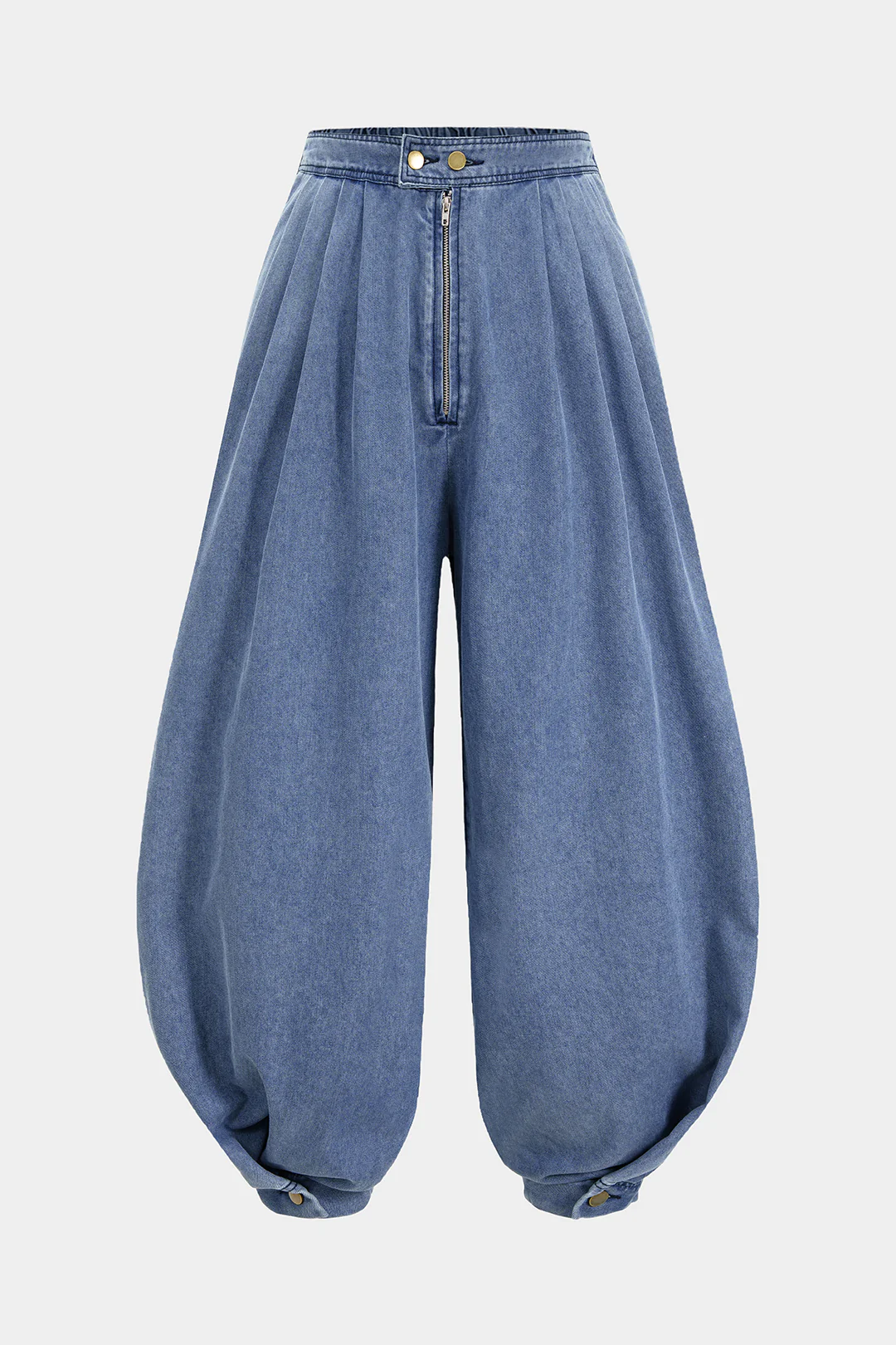 Plus Size Denim High Waist Zipper Barrel Balloon Jeans - Flockneti