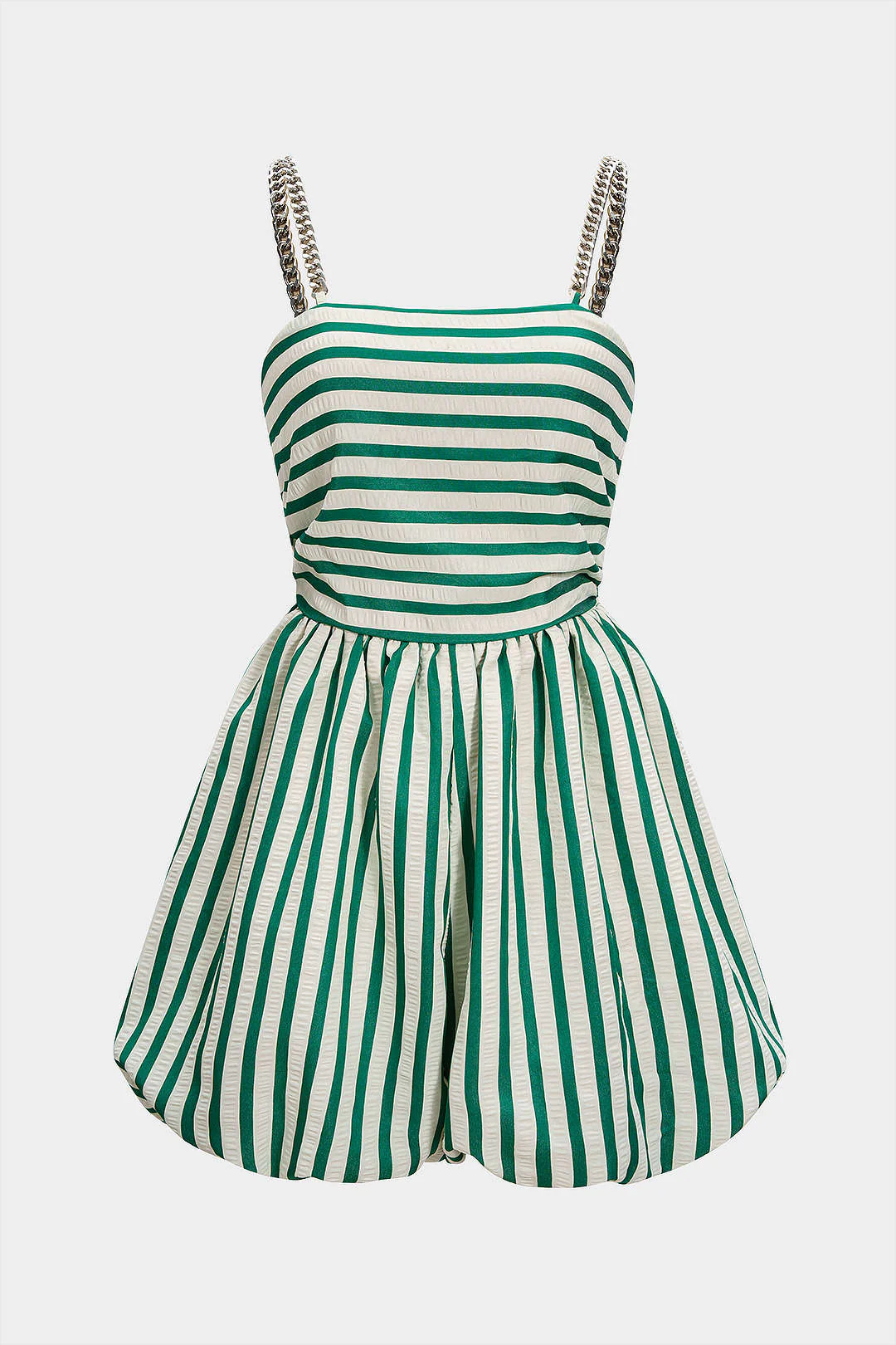 Stripes Print Metallic Chain Smocked Sleeveless Romper - Flockneti