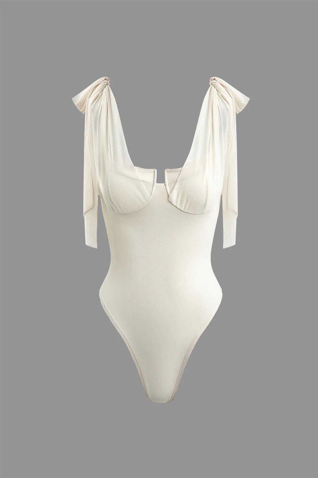 Tie-Up Bustier Underwire One-Piece Swimsuit - Flockneti