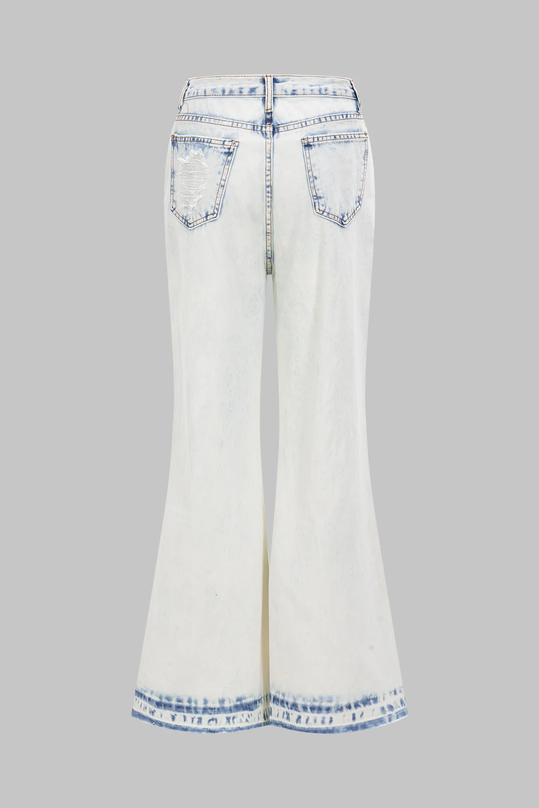 Denim Lace Cut Out Ripped Wide Leg Jeans - Flockneti