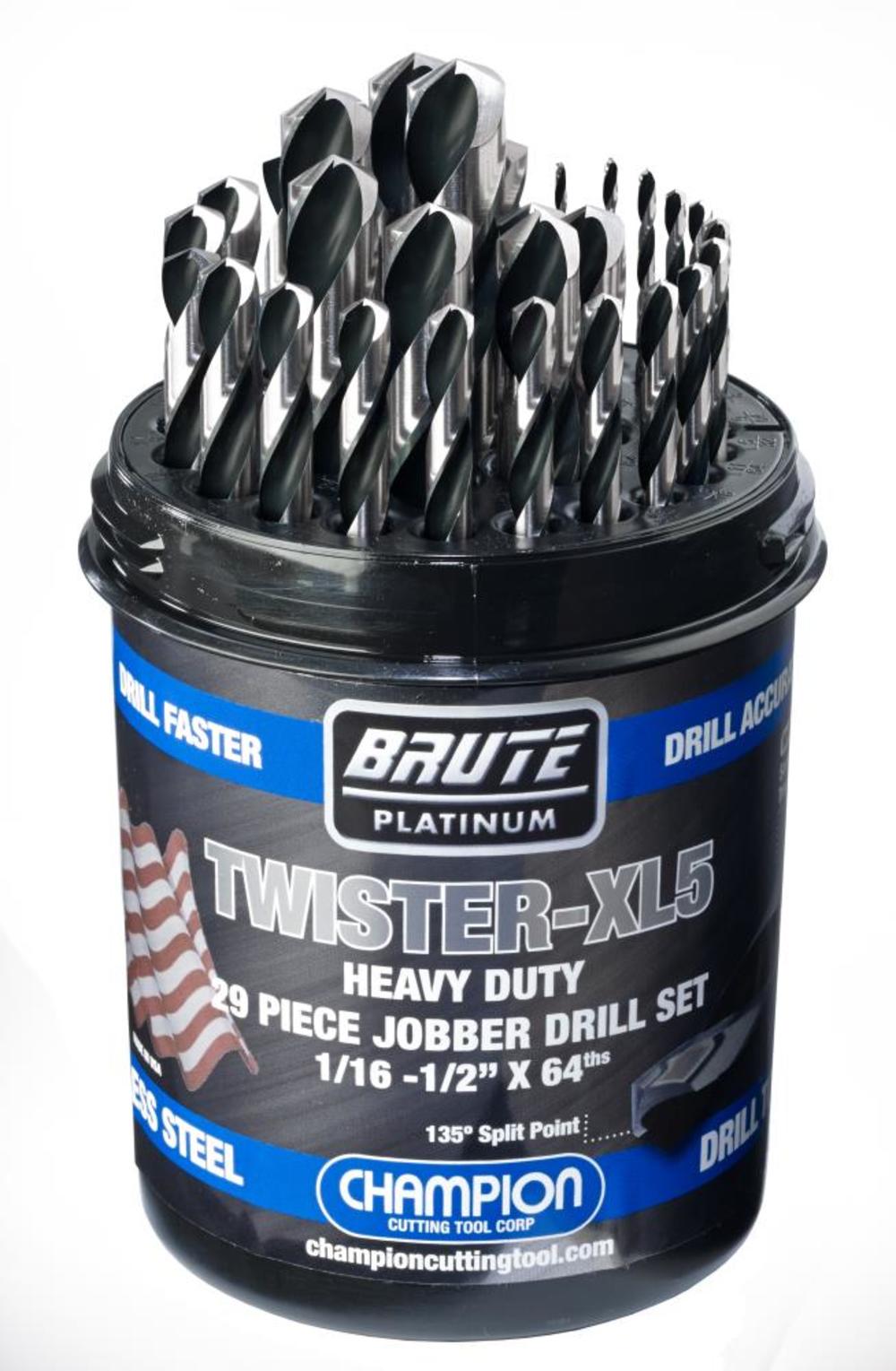 Champion Cutting Tool Twister 29 pc Brute Drill Set (1/16- 1/2 x 64)- Jobber - Flockneti