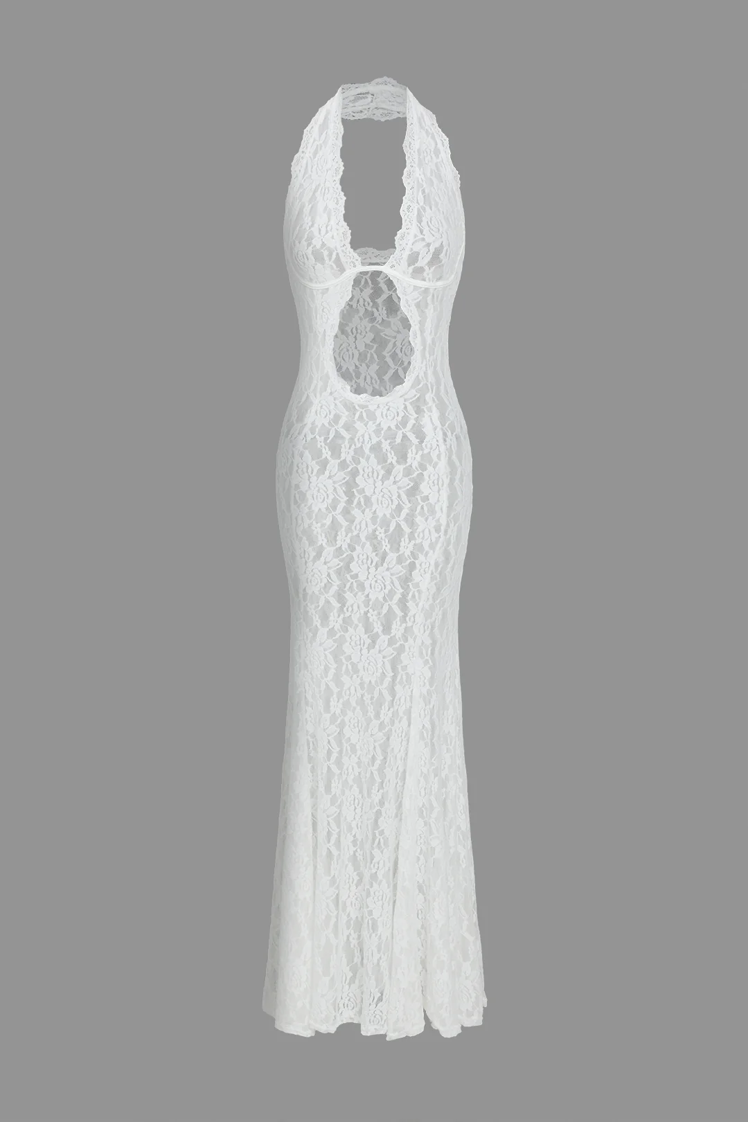 Lace Halter Neck Cut Out Sleeveless Maxi Dress - Flockneti