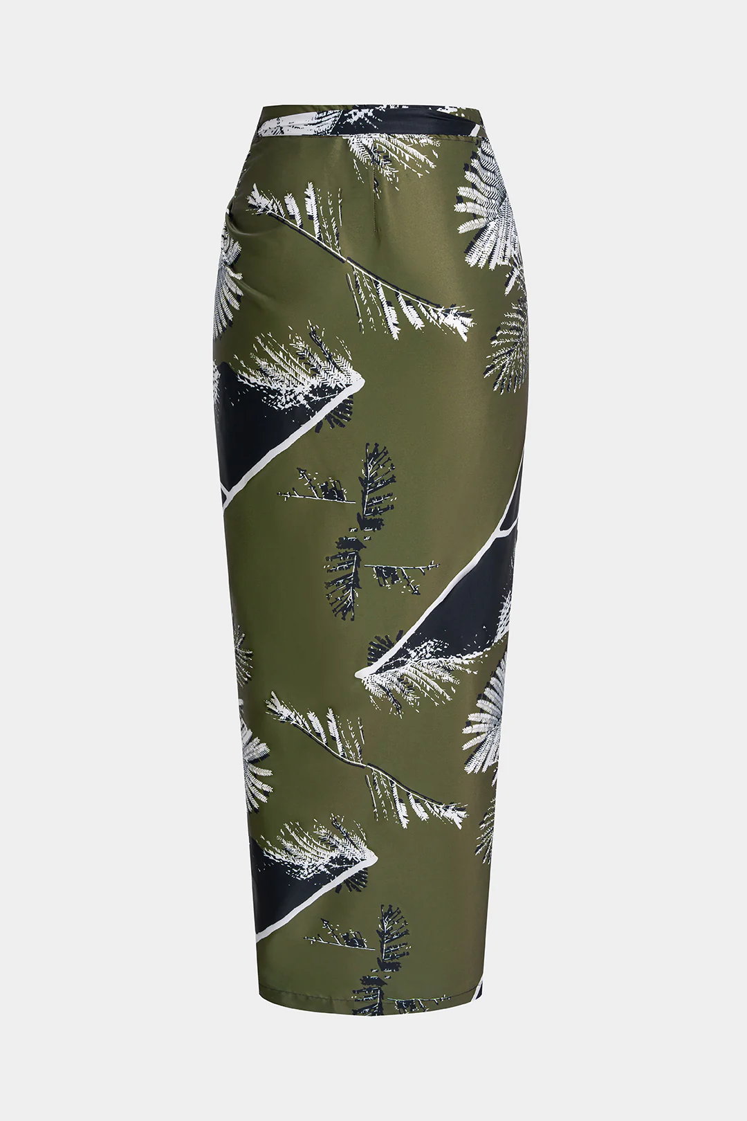 Leaves Print Satin Asymmetrical Tie-Up Ruched Skirt - Flockneti