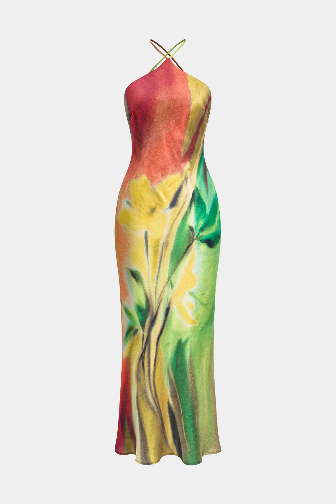 Floral Print Halter Neck Backless Maxi Dress - Flockneti