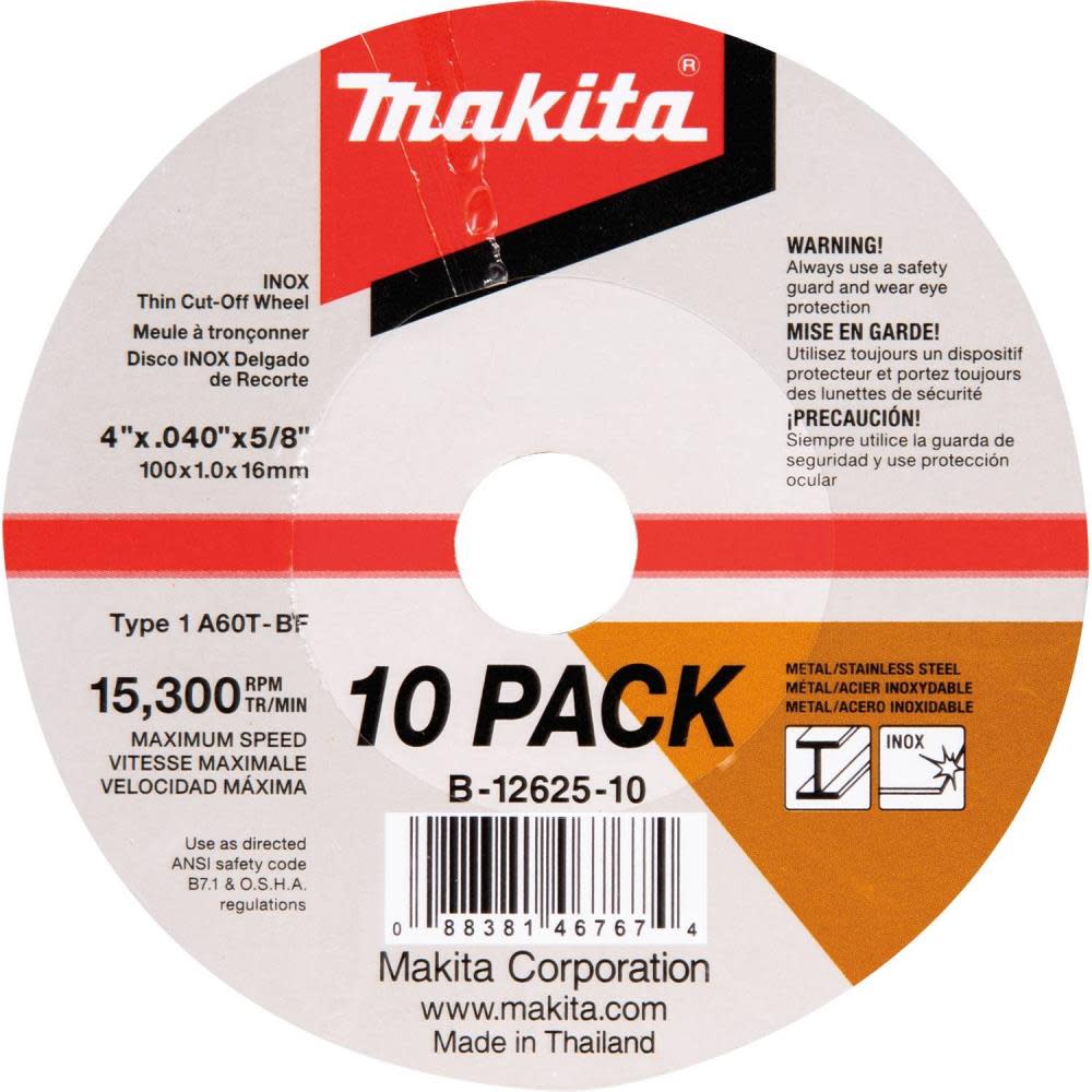 Makita 4 in. x .040 in. x 5/8 in. Thin INOX Cut-Off Wheel (10-Pack) - Flockneti