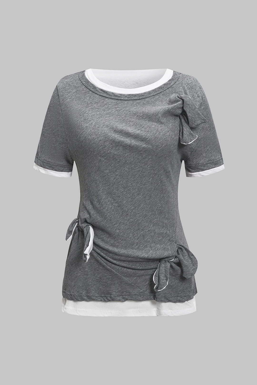 Tie Front Patchwork Knot T-Shirt - Flockneti