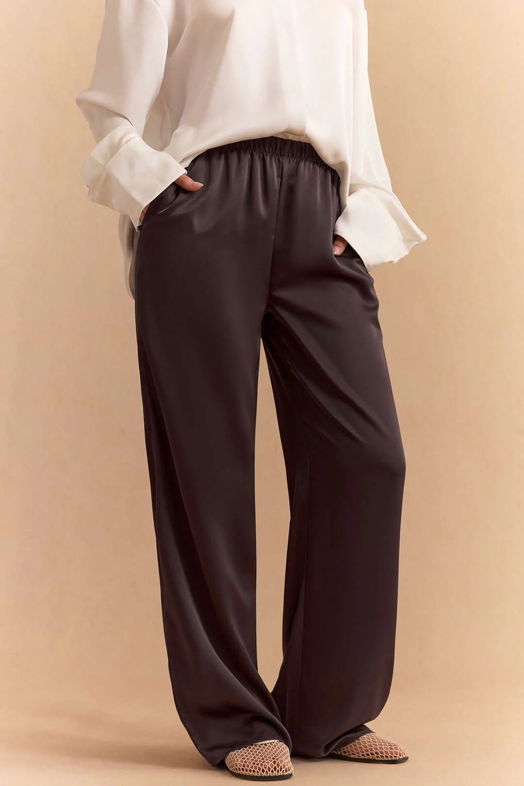 Satin High Waist Straight Leg Pants - Flockneti