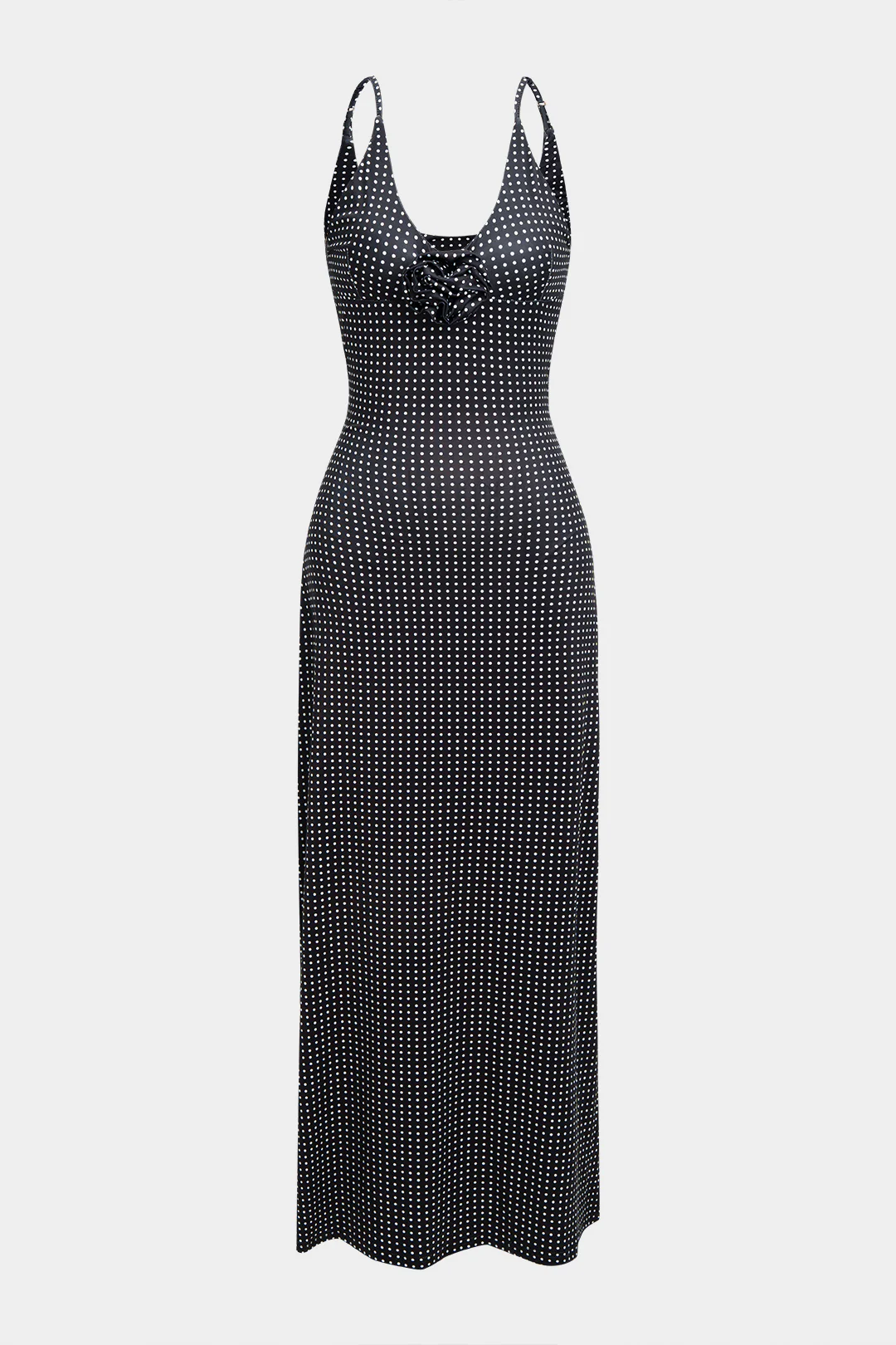 Polka Dots Print V-Neck 3D Flower Slip Sleeveless Maxi Dress - Flockneti