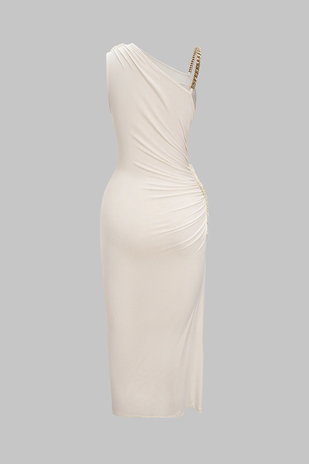 Ruched Asymmetrical Twist Knot Slit Sleeveless Maxi Dress - Flockneti